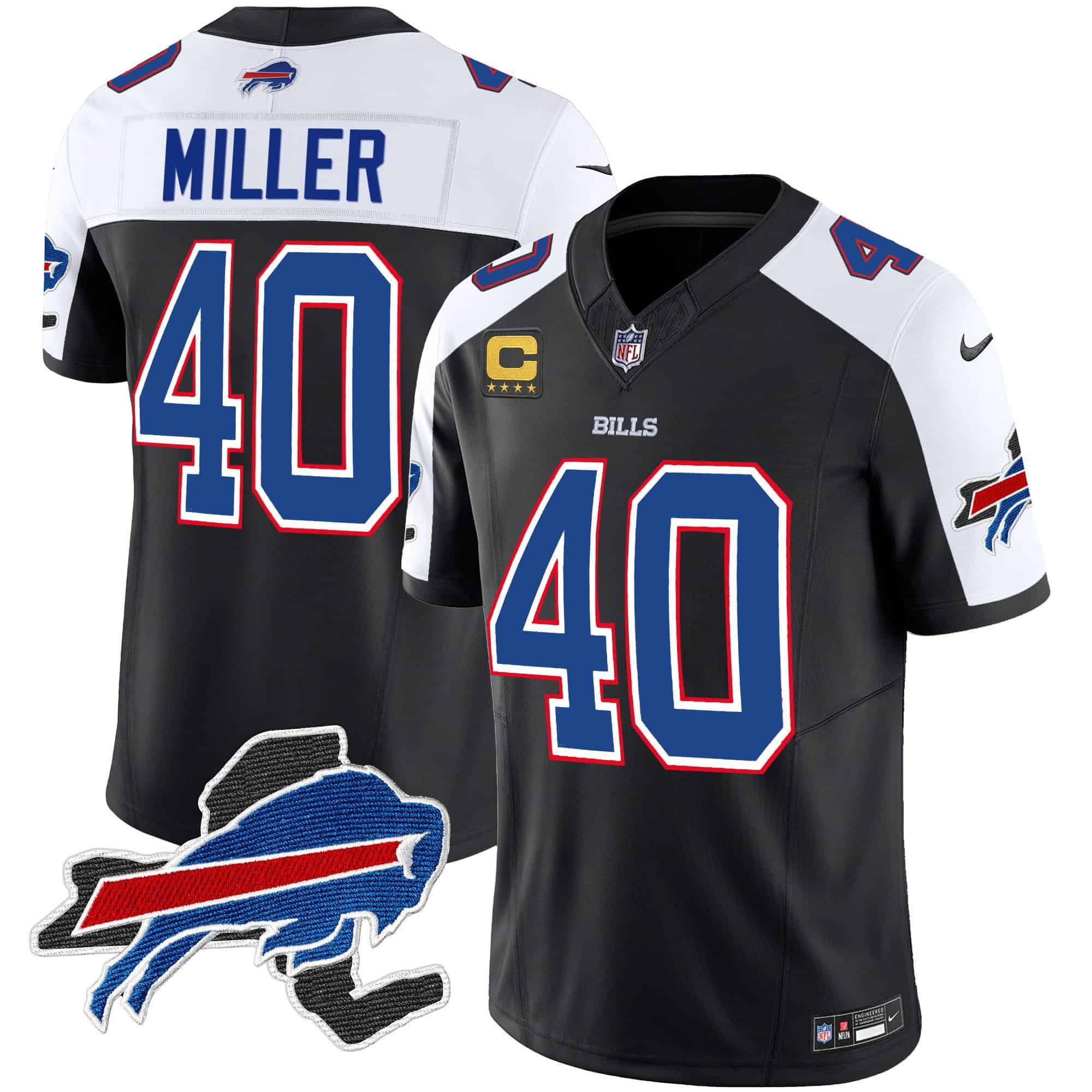 Men Buffalo Bills #40 Miller Black 2024 Nike Patch Vapor Limited NFL Jersey